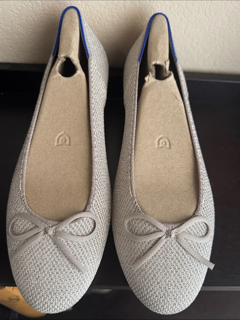Rothy's Metallic Gold Knit Ballet Flats with Bow